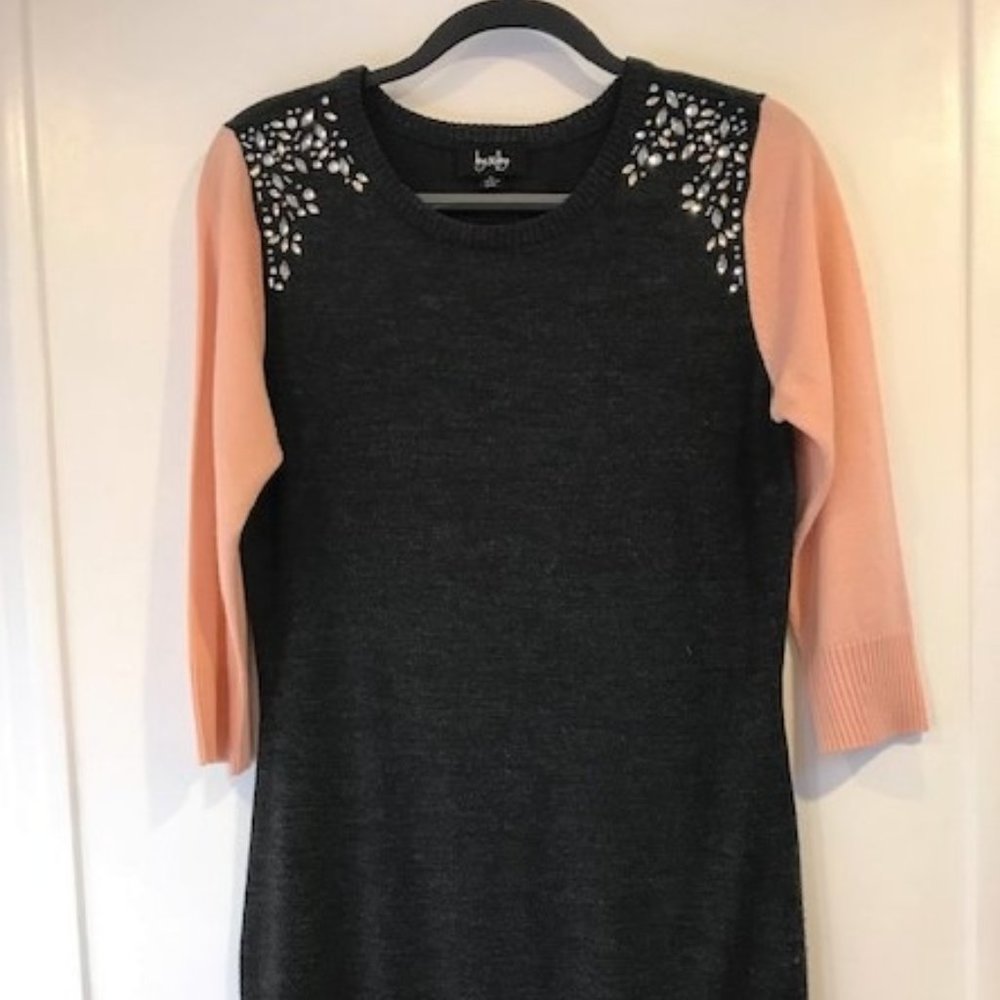 BY and BY Acrylic Sweater Dress Womens Size XL 3/4 Sleeve Dark Gray Blush